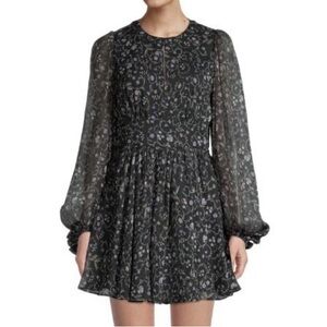 Ted Baker Black Floral Mairie Long Sleeve Mini Dress